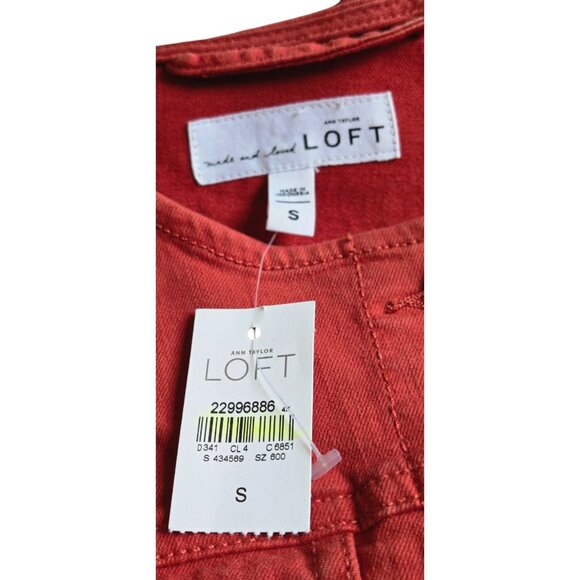 Loft Size Small Jacket Demin Cropped Round Collar Brick Red NWT - Picture 2 of 8
